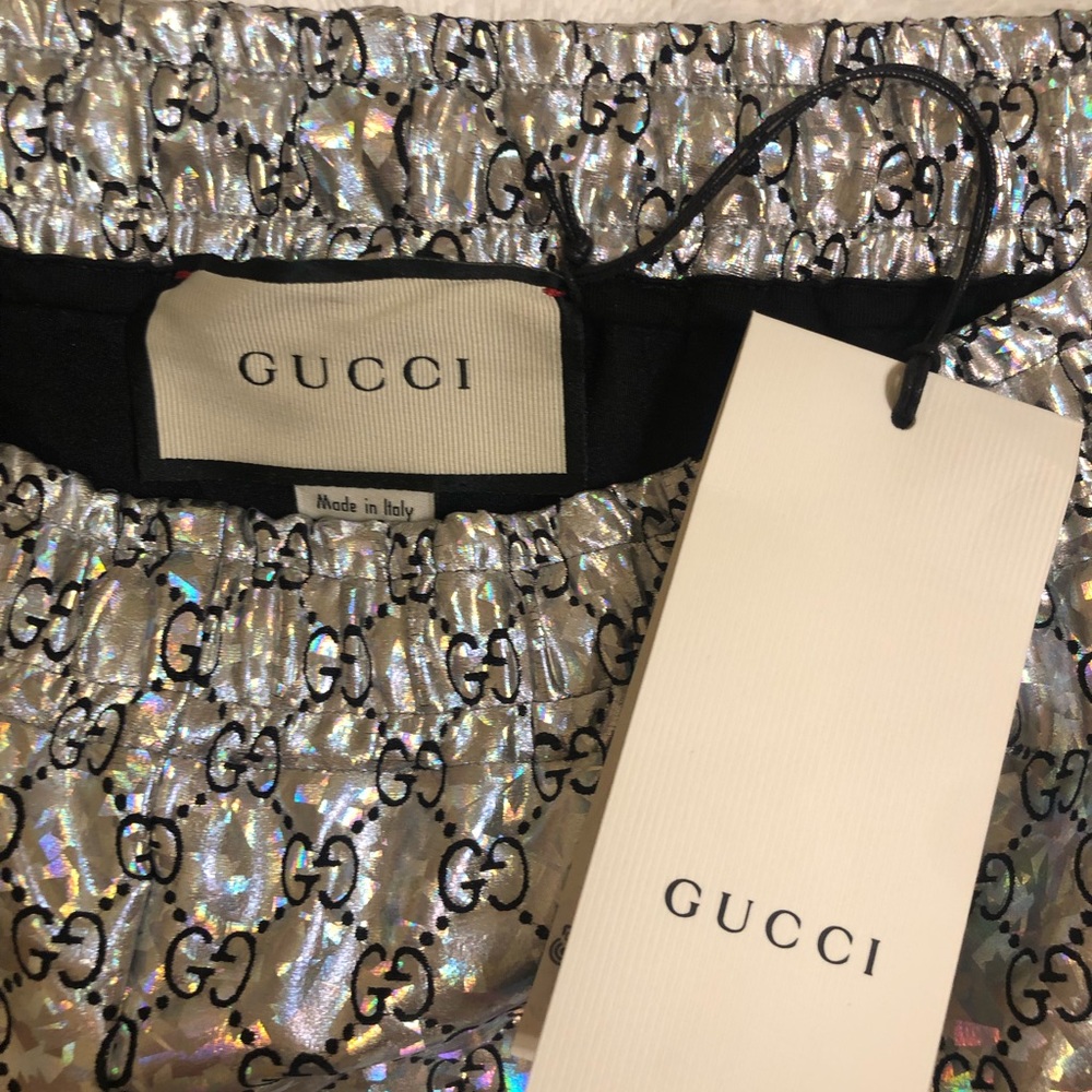 NWT Gucci Size M GG Laminated Sparkle Iridescent Shorts Ret $1280.00 - Picture 8 of 16